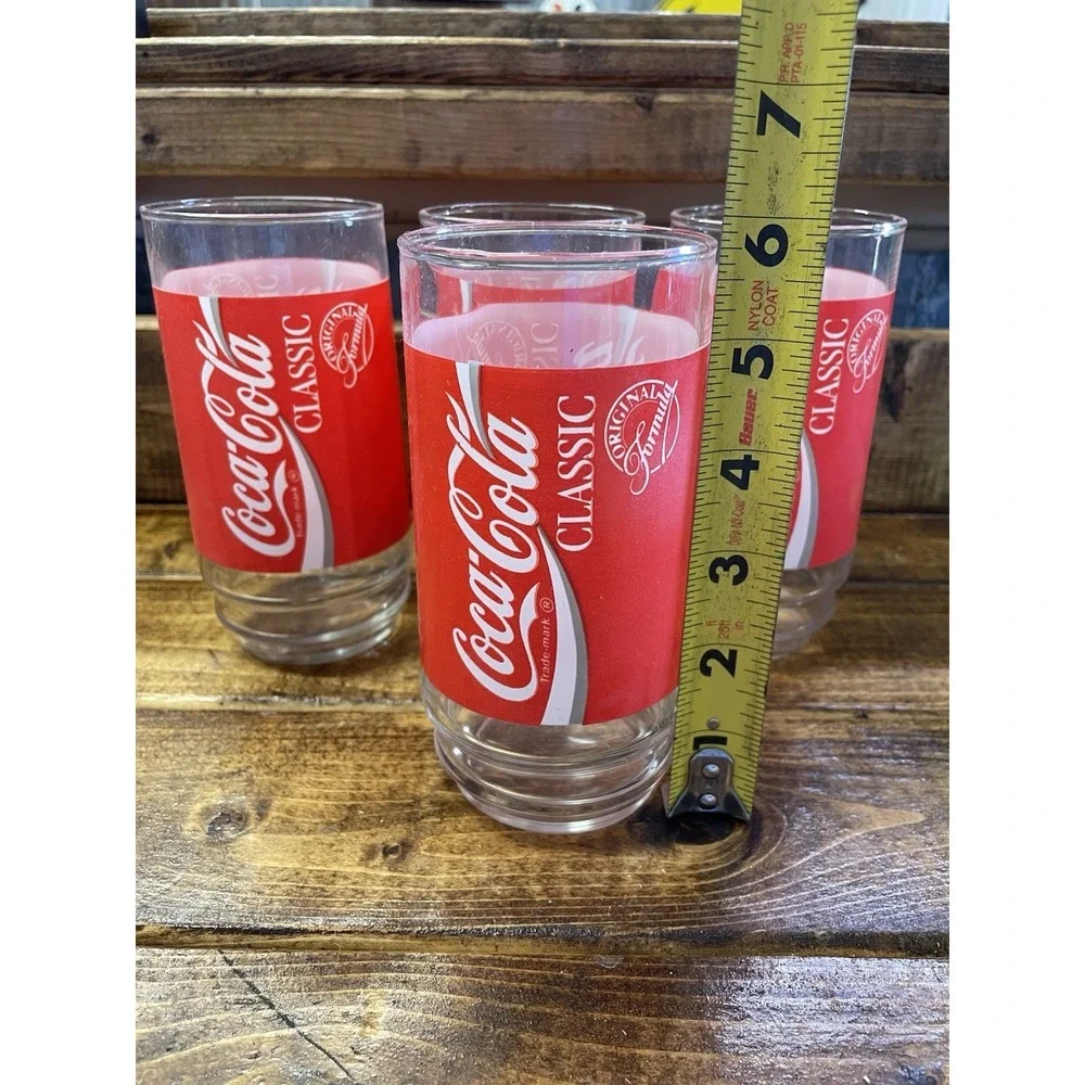 Coca-Cola Classic Glass Drinking Cup W/Red Labe Set Of‎ 4